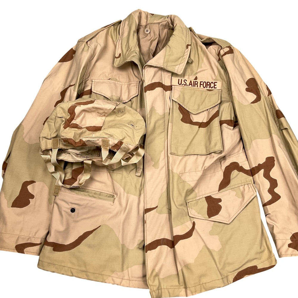 Vintage USA Air Force Jacket Mens MR Desert Camo M-65 Field Helmet Cover Outdoor